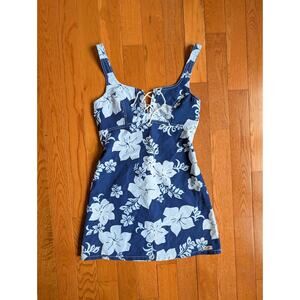 True Vintage Y2K Hibiscus Scoop Neck Mini Dress Small Beach Summer Coastal Surf